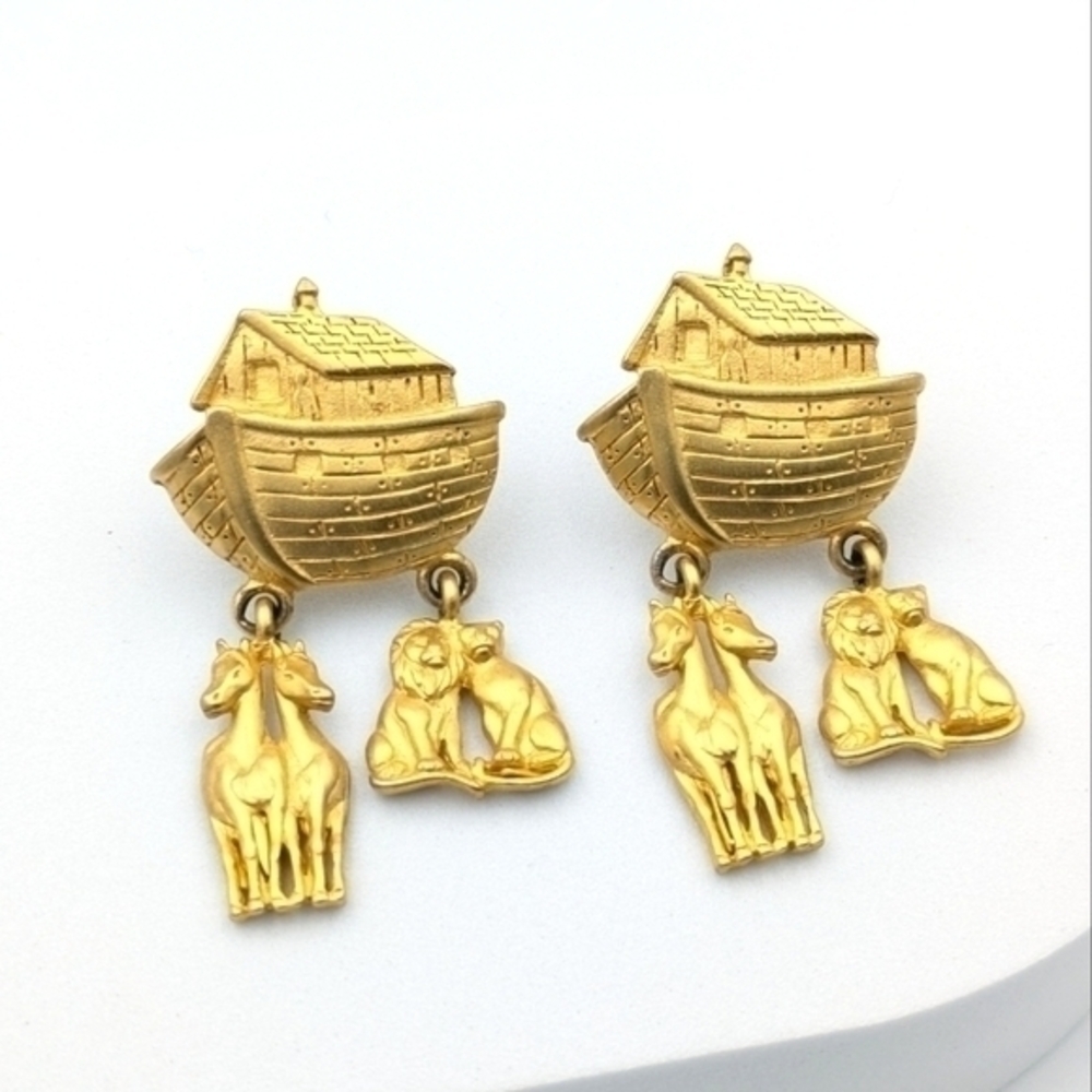 Vintage JJ Jonette Noah's Ark Pierced Post Earrings